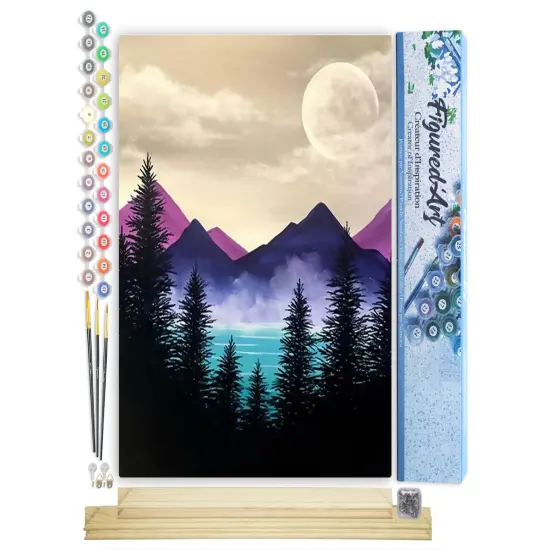 Figured'Art Paint by Numbers Kit for Adults Forest and Lake 16"x20" - Craft Art Painting Rolled Canvas with DIY wooden frame {1}