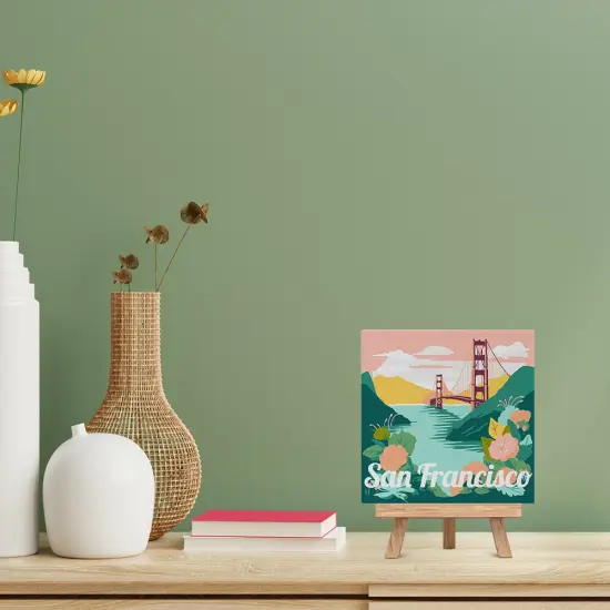 Figured'Art Mini Paint by Numbers Kit for Adults with Frame Travel Poster San Francisco Small format 8"x8" - Craft Art Painting DIY Canvas Already Stretched on a Wooden Frame {2}