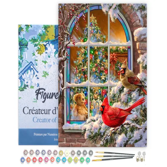 Figured'Art Paint by Numbers for Adults with Frame Christmas Window 16"x20" - Craft Art Painting DIY Kit Canvas Already Stretched on a Wooden Frame {1}