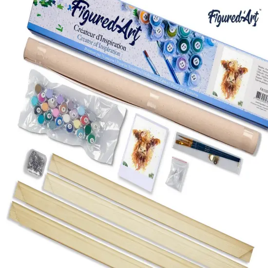 Figured'Art Paint by Numbers Kit for Adults Yellow Cow 16"x20" - Craft Art Painting Rolled Canvas with DIY wooden frame {5}