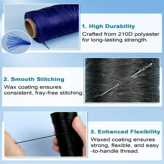 Leather Upholstery Sewing Waxed Thread: 218 Yards 210D Wax String Set with 30Large Eye Hand Sewing Needles,2 Curved Needle and 2 pcs Needle threaders {3}