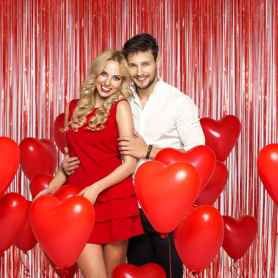 2 Pack Red Tinsel Foil Fringe Curtains Backdrop, Sparkle Tinsel Backdrop Curtains for Birthday Party Decorations {3}