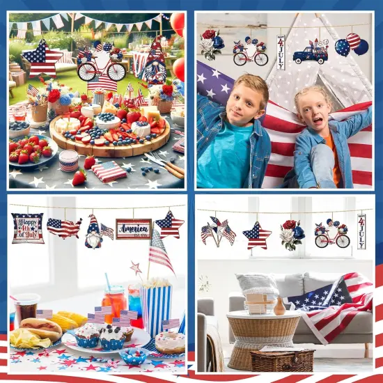 36 Pcs 4th of July Ornaments for Tree Patriotic Wooden American Flag Ornaments Memorial Day Tree Decorations Red White Blue Hanging Decorations for Independence Day Party(Classic) {5}