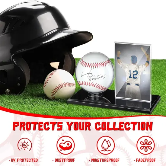 Acrylic Baseball Display Case for Ball and Cards Clear Base Ball Holder Ring Stand Set Centerpieces Protector Memorabilia Showcase for Official Size Baseball(Small) {3}