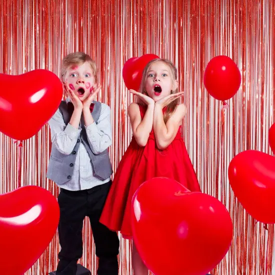 Foil Fringe Curtains Party Decorations April fool's Day Decorations - Melsan 3 Pack 3.2 x 8.2 ft Red Tinsel Curtain Party Photo Backdrop for Birthday Party Baby Shower or Graduation Decorations {5}