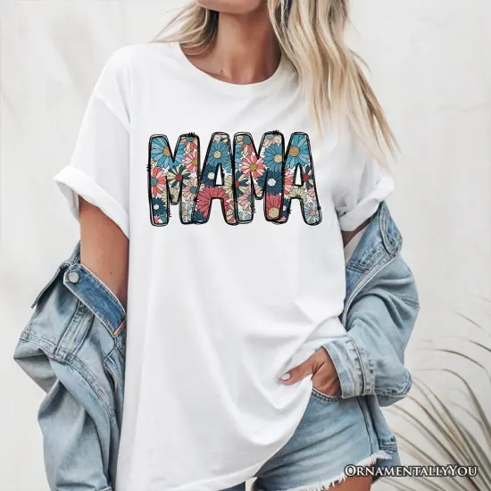 Daisy Floral Mama T-Shirt, Colorful Retro White Tee for Stylish and Cheerful Women {6}