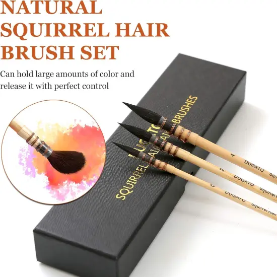 Professional Watercolor Squirrel Hair Paint Brushes by DUGATO, Mop Round Fine Tip Detail Paintbrush Set for Art Painting, Gouache, Fine Detailing, Acrylic, Gouache, Oil (3 Brushes) {2}