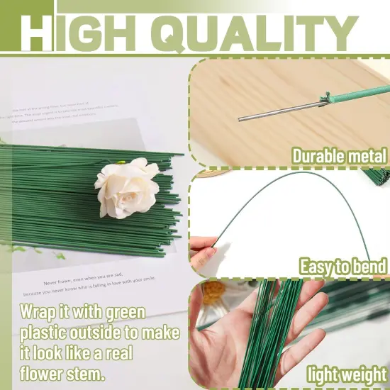 200 PCS Floral Stem Wire Flower Arrangements and DIY Crafts,Dark Green,Floral Wire for Florist Flower Arrangement 16 Inches {3}