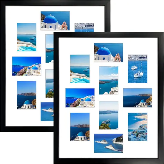 Black 10 Opening 4x6 Picture Frames Collage Set of 2, 18x22.5 Wall Frame with White Mat Display Ten 4 by 6 Inch Photos {1}