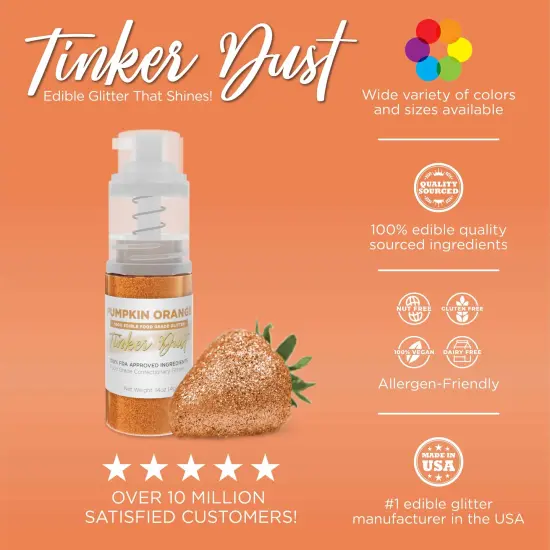 Bakell - Pumpkin Orange Tinker Dust Edible Glitter (25g, 1x Spray Pump) for Food, Desserts, and Beverages! {3}