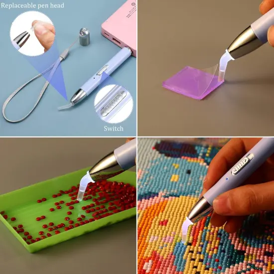 27 Pcs Diamond Painting Rhinestone Art Accessories & Tools, Included Lighted USB Rechargeable LED Painting Pen, 20 Glue Clay, 5 Rhinestone Pen Tips and Storage Case for DIY Painting Craft(Purple) {4}
