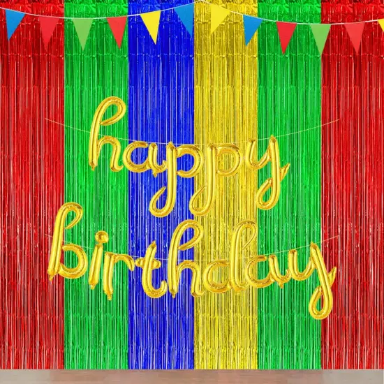 Blue Red Green Yellow Party Decorations, Blue Red Green Yellow Foil Fringe Backdrops Streamer Tinsel Curtains for Graduation Boys Girls Birthday Baby Shower Party Decor (3Pack) {2}