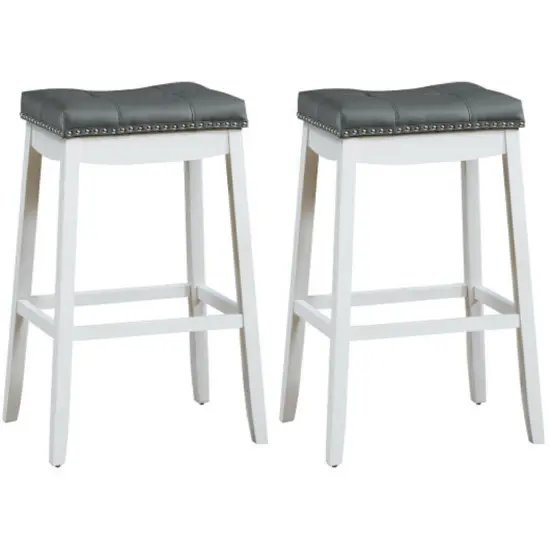 29 Inch Set of 2 Backless Bar Stools with Ergonomic Padded Saddle Seat and Wooden Legs White {8}