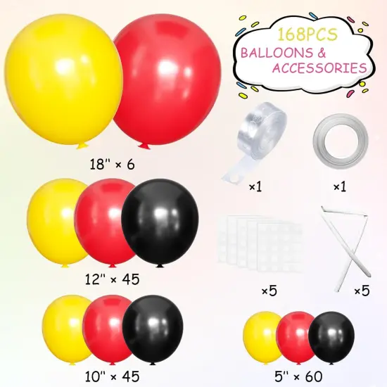 Red Yellow Black Balloons Arch Kit, 156Pcs Matte Latex Balloon Different Sizes 18 12 10 5 Inch for Birthday Baby Bridal Shower Wedding Party Backdrop Decorations {2}