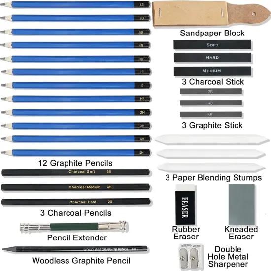 Drawing Set Sketch Kit with Sketching, Graphite and Charcoal Pencils, Pro Art Drawing Kit for Adults Teens Beginners Kids {4}