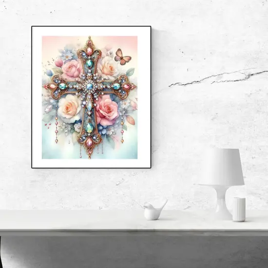 DIY Cross Paint by Numbers Kit on Canvas for Adults,Easy Flowers Cross Paint by Number Kits for Beginners,Digital Oil Painting Kits for Home Wall Decor 16X20 Inch. {3}