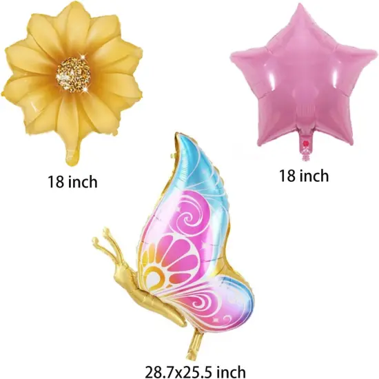 5 PCS Butterfly Foil Balloons Suit With Sunflower Pentagram Foil Balloons {2}
