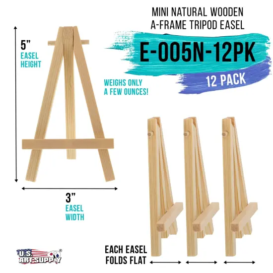 5" Mini Easel (12 Pack) - Natural Wooden A-Frame Tabletop Display Stand, Mini Easel Stand - Small Easels for Display, Small Canvases, Crafts, Business Cards, Signs, Photos, Gifts {2}