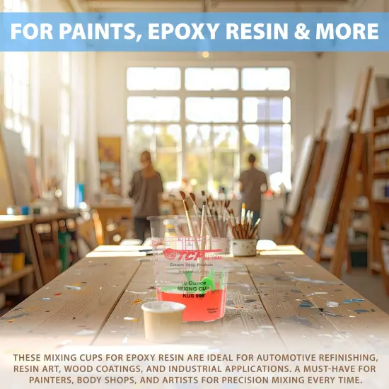 Paint Mixing Cups, 10-Ounce (12 Pack) - Plastic Measuring Cups for Liquids, Automotive Painting, Epoxy Resin, Acrylic Arts, Crafts, Disposable or Reusable, Graduated, Mixing Ratios {6}