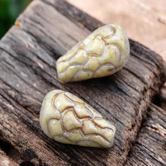 *6* 25x12mm Champagne Alabster Mermaid Scale Large Drop Beads {2}