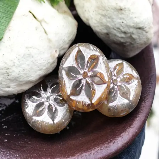 *4* 18mm Metallic Pink Washed Crystal Picasso Table Cut Hawaiian Flower Coin Beads {3}