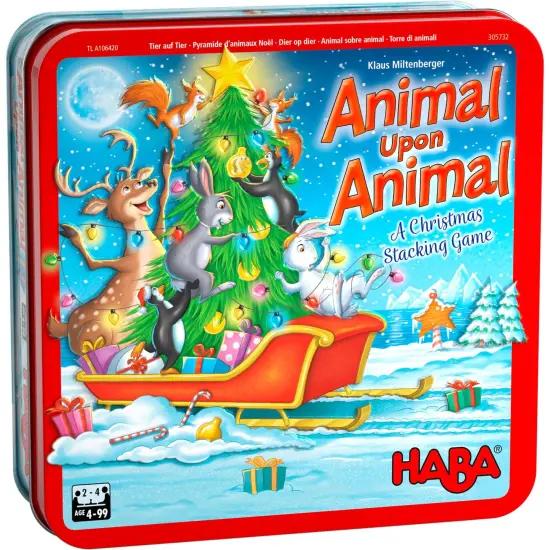 HABA Animal Upon Animal Christmas Limited Edition Wooden Stacking Game in Collector's Tin - Fun Games with Wooden Animals & Christmas Games Multicolor {1}