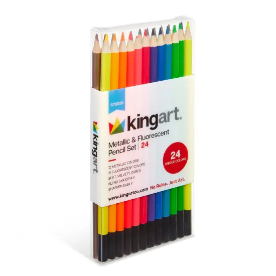 KINGART&reg; Colored Pencil Set, 24 Metallic & Neon Colors {4}