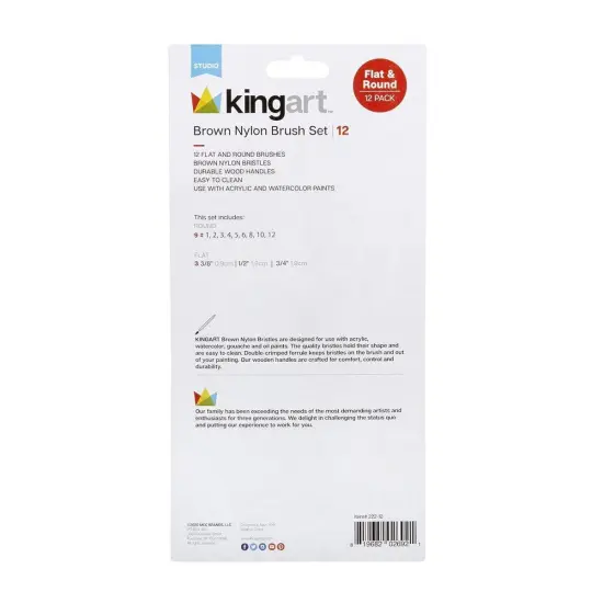 KINGART&reg; Brown Nylon Brush Set 12 pc {3}