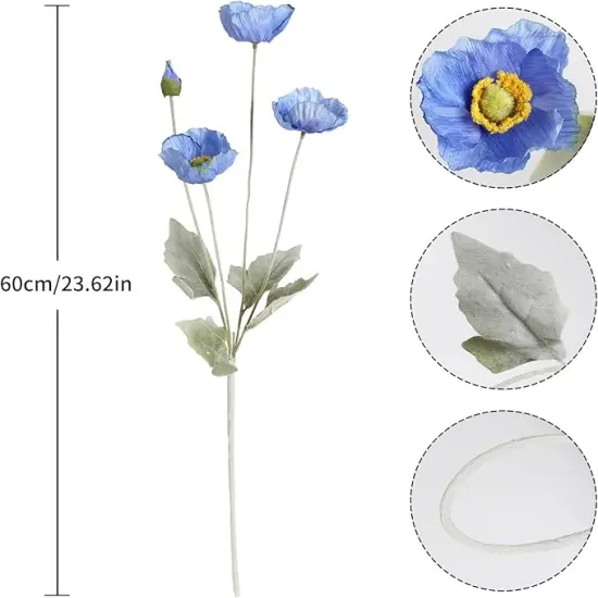 Artificial Poppy Silk Flowers Faux Poppy Flower Stems for Wedding Party Table Centerpiece Arrangement White {5}