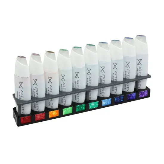 Artfinity Alcohol Ink Set of 10 Colors (25 ml) with Free Acrylic Stand - For Painting or Alcohol Marker Refill Ink, Acid-Free, Fast-Drying, Permanent, Transparent, Includes Template for Swatches {2}