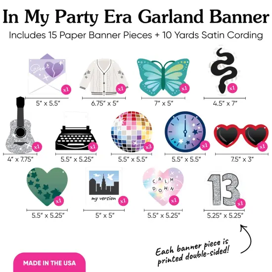Big Dot of Happiness In My Party Era Garland Banner, Celebrity Concert Party Decorations Banner, 30 Feet of Cord, 15 Double-Sided Pop Star Album Icons {5}