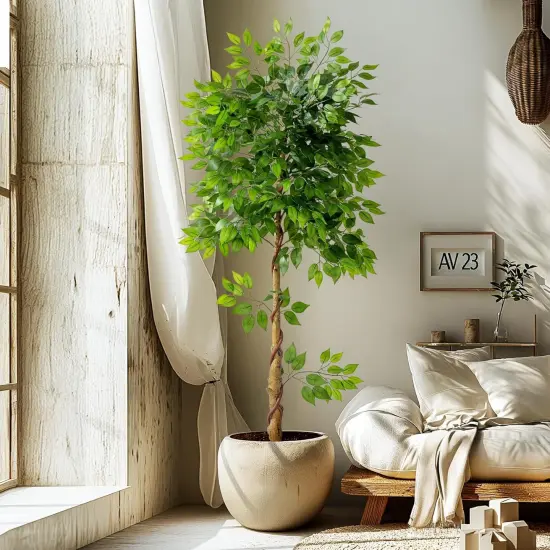 6ft Artificial Ficus Tree for Home Decor, Faux Silk Plants Faux Plant Fake Silk Trees with Pot for Indoor House Living Room Office Garden {4}