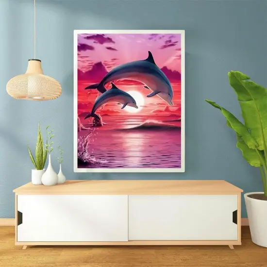 Dolphins Diamond Art Painting Kits for Adults,Beach Diamond Painting Kits for Beginners 5D Full Round Drill Diamond Dots,Paint with Round Diamonds for Home Wall Decor (30x40cm/11.8X15.7inch) {3}