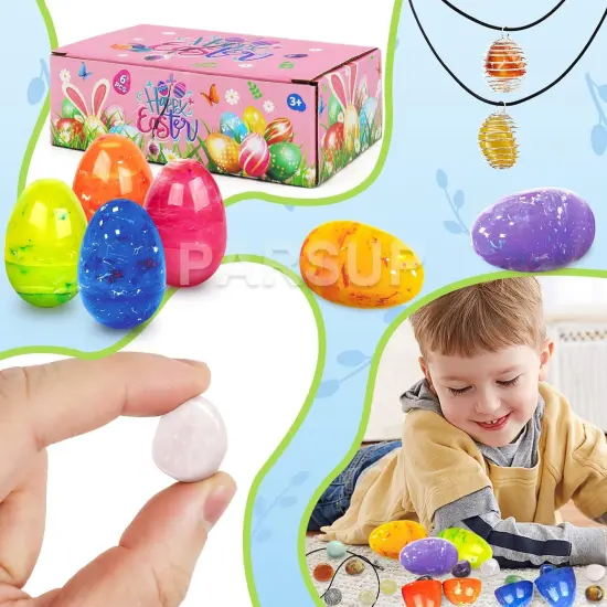 6PCS Easter Eggs with Crystal Gem Stones for Easter Theme Party Favors, Supplies for Easter Egg Hunt, Basket Stuffers/Fillers 1.5 x 1.5 x 2.4 inches {3}