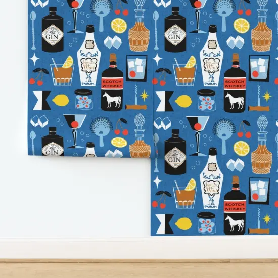 Peel & Stick Wallpaper 2FT Wide Retro Cocktails Bartending Novelty Mcm Midcentury Modern Spirits Bartender Olives Lemons Bar Cart Restaurant Kitchen Shot Glass Whiskey Gin Custom Removable Wallpaper by Spoonflower {2}