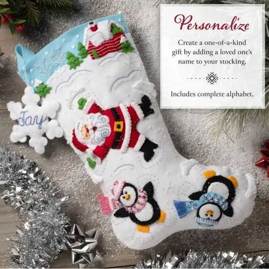 Bucilla Felt Stocking Applique Kit 18" Long-Snow Angel Friends {6}