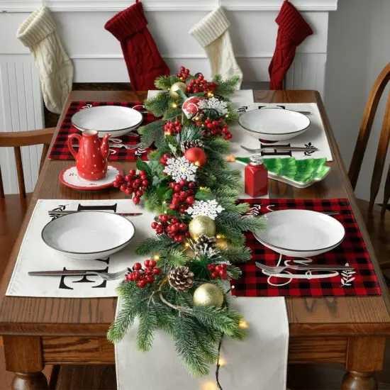 Placemats for Dining Table Red Buffalo Plaid Love Home Family Together(Black/Red) {5}