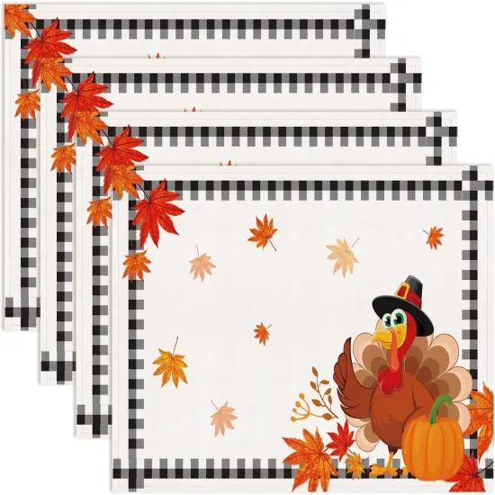 Set of 4 Thanksgiving Turkey Fall Placemats - 12x18 Inch {1}