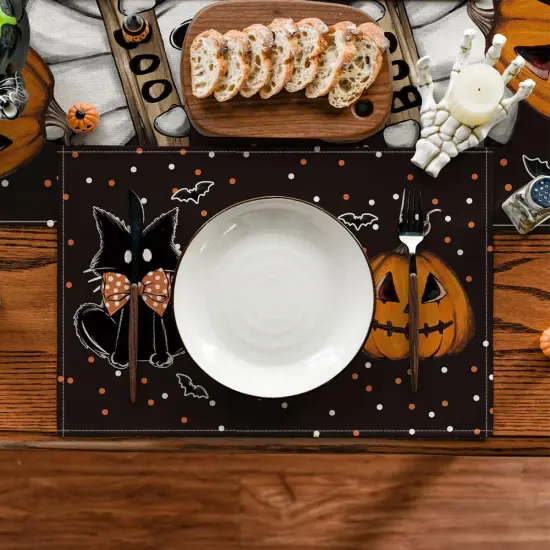 Set of 4 Polka Dot Halloween Placemats - 12x18 Inch (Black) {2}