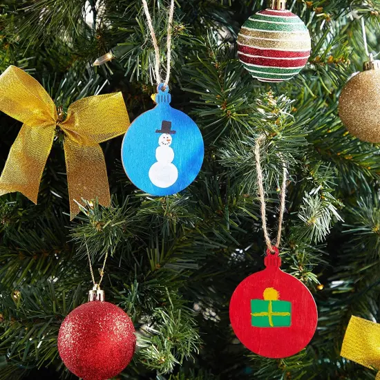 Bright Creations 80 Pack Unfinished Wood Circle Christmas Tree Ornaments for Crafts, Festive Wooden Round Decorative Hanging Ornaments for the Xmas Holidays (2.7 x 3.5 x 0.1 inch) Brown {3}