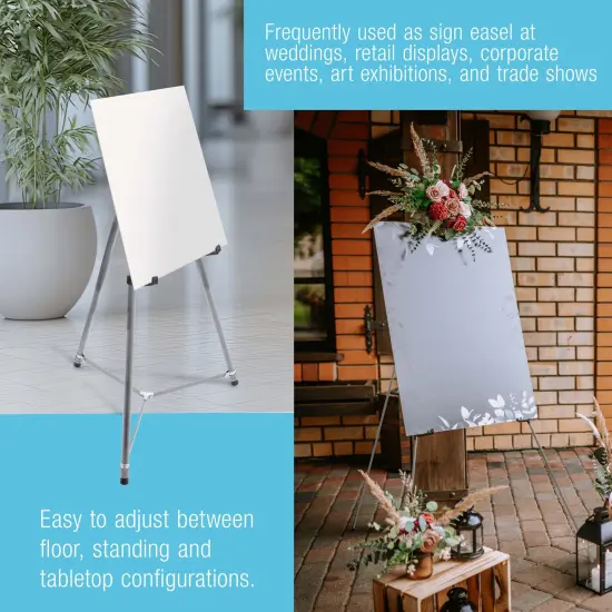 66" High Gallery Silver Metal Display Easel - Large Adjustable Height Portable Easel Stand, Sign Display, Holds 25 lbs - Floor & Tabletop Easels, Painting Stand {5}