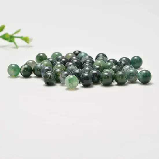 100pcs Original Natural Stone Beads Gemstone Round Loose Beads 6mm 8mm 10mm (Green Moss Agate, 6mm 100Beads) {2}