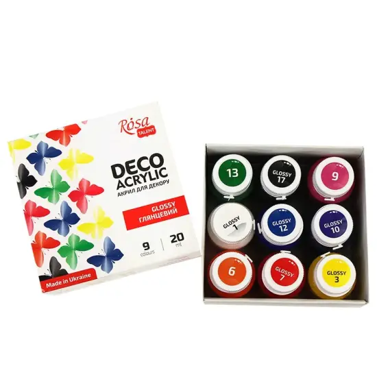Rosa Talent Glossy Acrylic Paint Set for Decor 9 colors (0.68 oz each) {3}