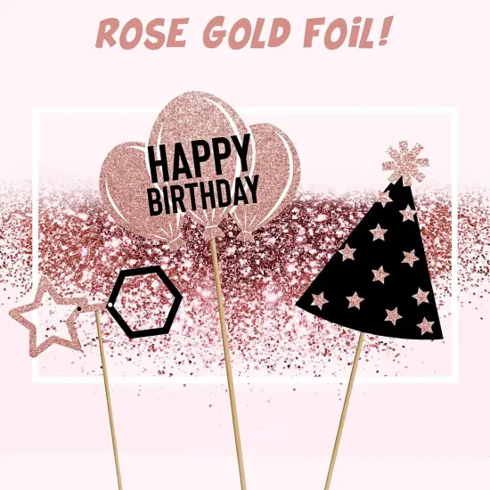 36 Pcs Gold Birthday Photo Booth Props, Large Gold Birthday Party Photobooth Props with Glitter for Woman Parties Supplies(Black, Rose Gold) {2}
