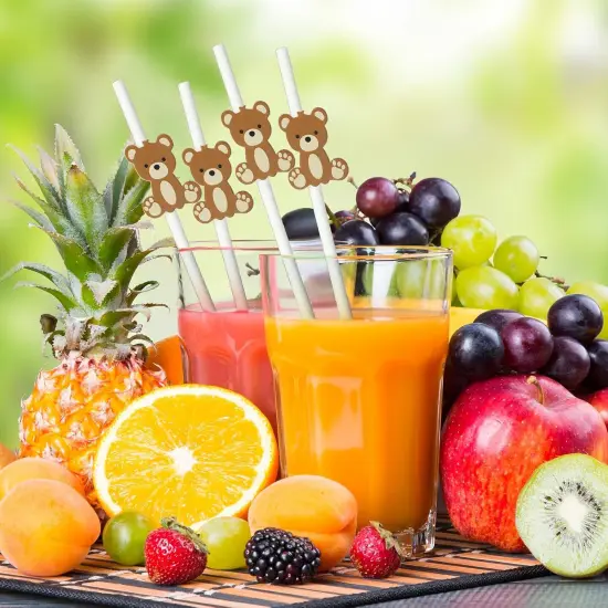 100 Pcs Bear Paper Straws Little Cutie Snowflake Disposable Drinking Paper Straws for Little Cutie Baby Shower Decorations Supplies Birthday Party Decorations, 0.24 x 7.76 Inch(Bear) {3}