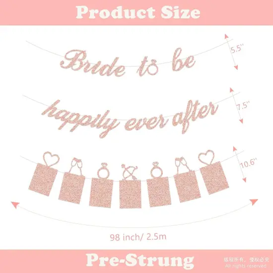 Bridal Shower Decorations - Bride to be happily ever after Banner and Photo Banner for Bridal Shower/Wedding/Engagement Party Kit Supplies Decorations decor(Rose Gold) {4}