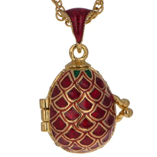 Lattice on Red Enamel with Heart Charm Royal Egg Pendant Necklace {5}