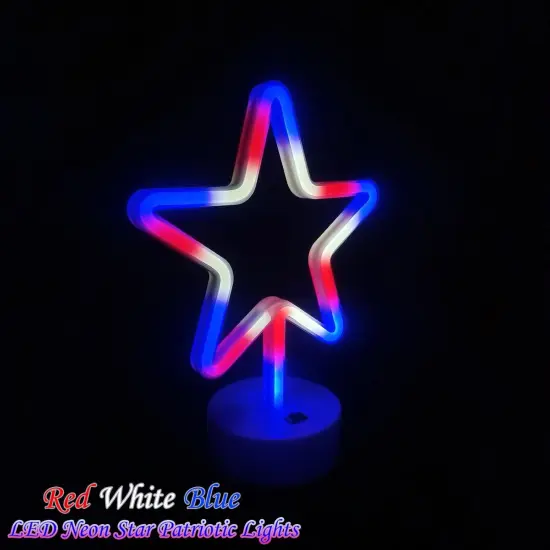 Summer Star Neon Lights &ndash; Red, White, and Blue LED Star Sign with Holder Base, USB or Battery Powered Table Light for Bedroom, Home Decor, and Summer Gatherings {3}