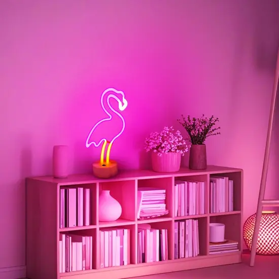 Summer Flamingo Neon Sign &ndash; Pink LED Neon Light USB or Battery Powered Room Decor for Bedroom, Party, Bar, and Outdoor Spaces {2}