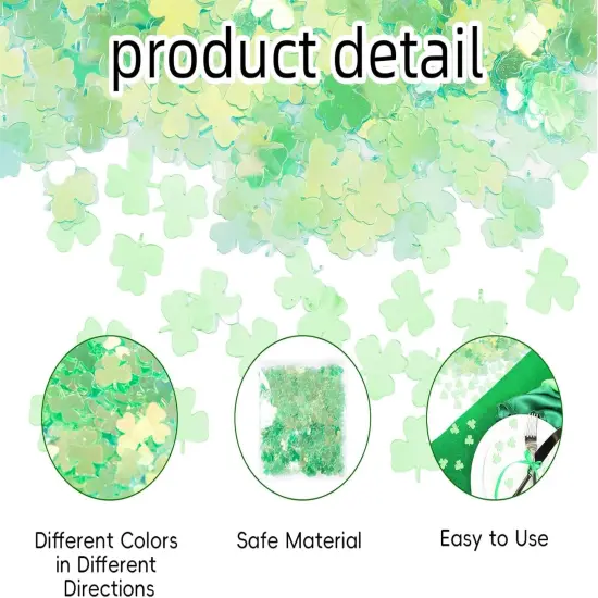 1500pcs/50g Shamrock Confetti Decorations,Iridescent Shamrock Table Confetti Green Glitter Lucky Clover Shamrock Sequin for St. Patrick's Day Party Home Decoration {3}